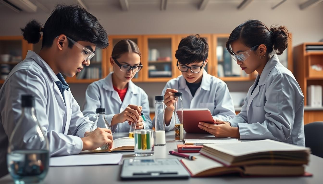 Student using a study guide to organize academic notes